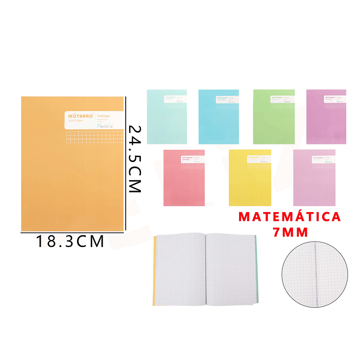 Cuaderno College Matemática Pastel 7mm 24.5*18.3cm 100Hojas 1