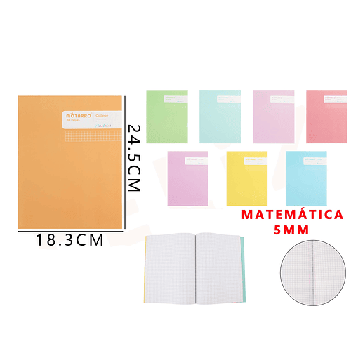 Cuaderno College Matemática 5mm 24.5*18.3cm 80Hojas