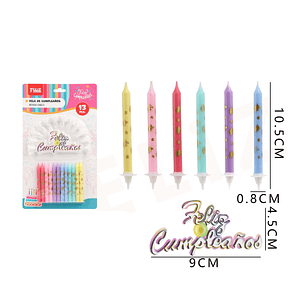 Velas Cumpleaños con Frase y soporte Colores 13pcs