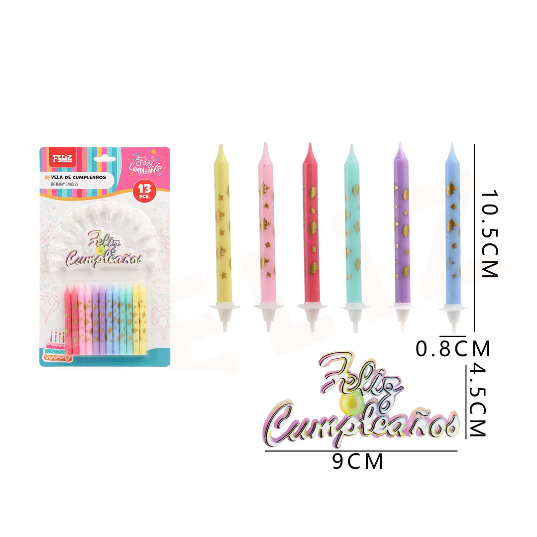 Velas Cumpleaños con Frase y soporte Colores 13pcs 1