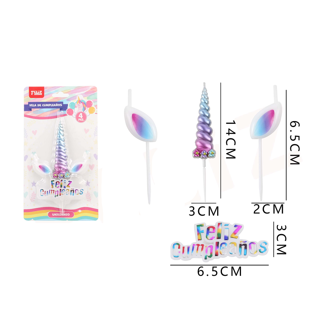 Velas Cumpleaños Unicornio Morado 4pcs 1