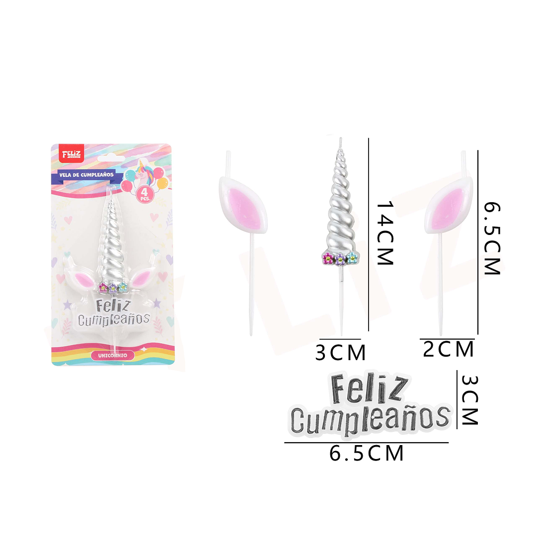 Velas Cumpleaños Unicornio Plateado 4pcs 1