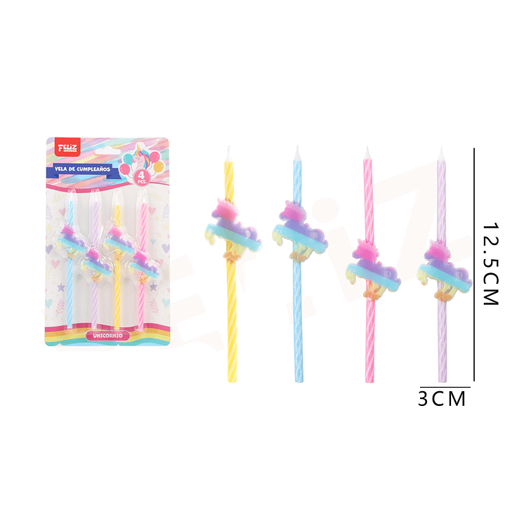 Velas Cumpleaños Unicornio Multicolor 12.5x3cm 4pcs 1