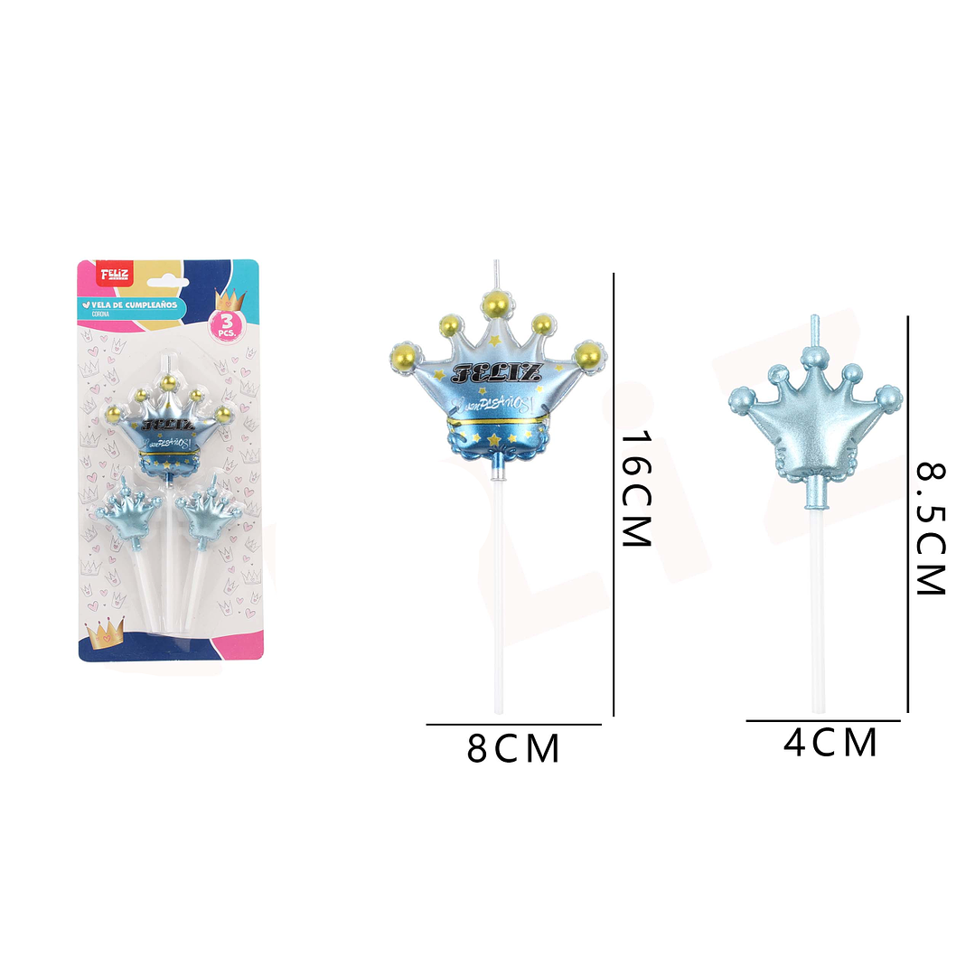 Velas Cumpleaños Corona Celeste 3pcs 1