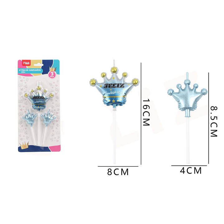 Velas Cumpleaños Corona Celeste 3pcs 1