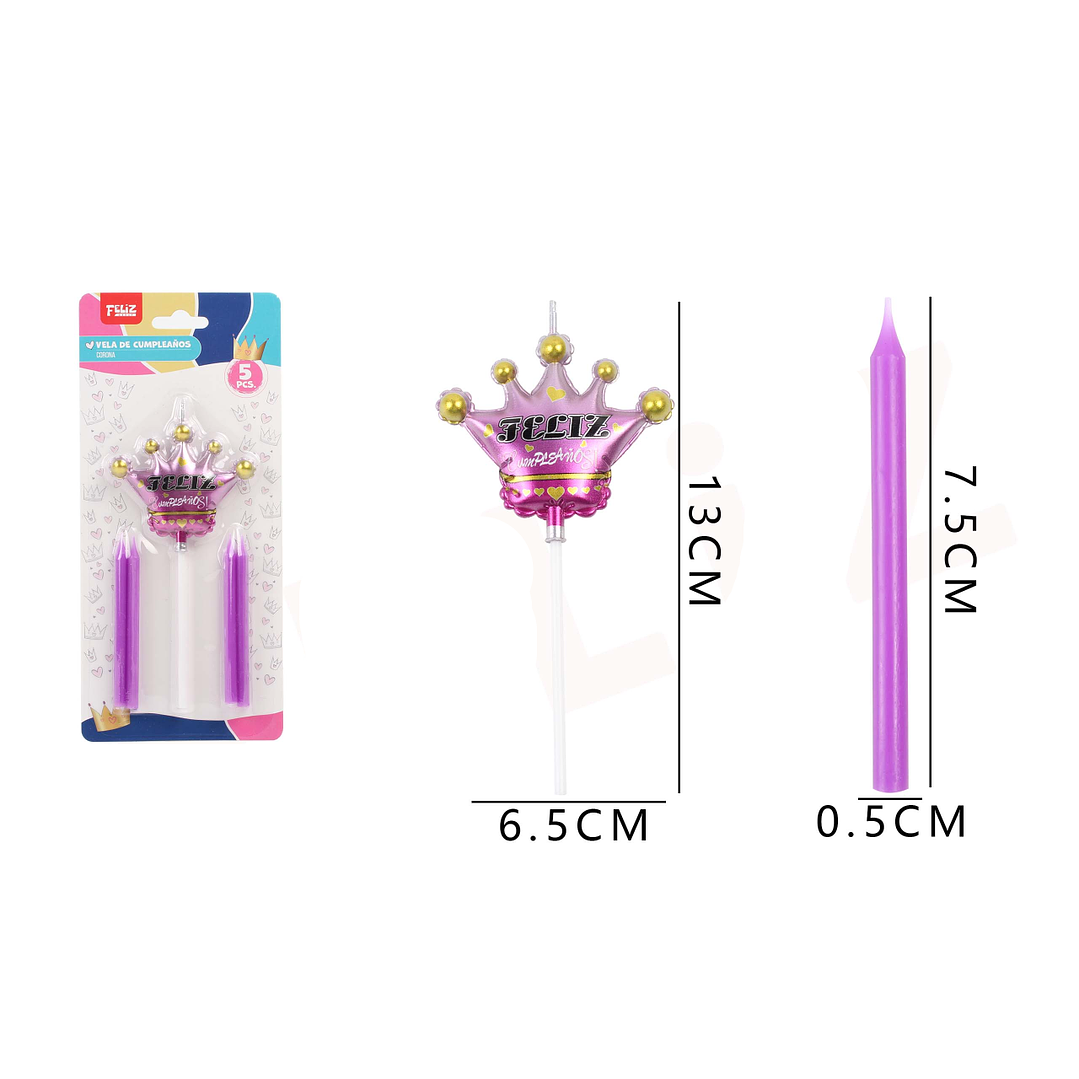 Velas Cumpleaños Corona Rosada 3pcs 1