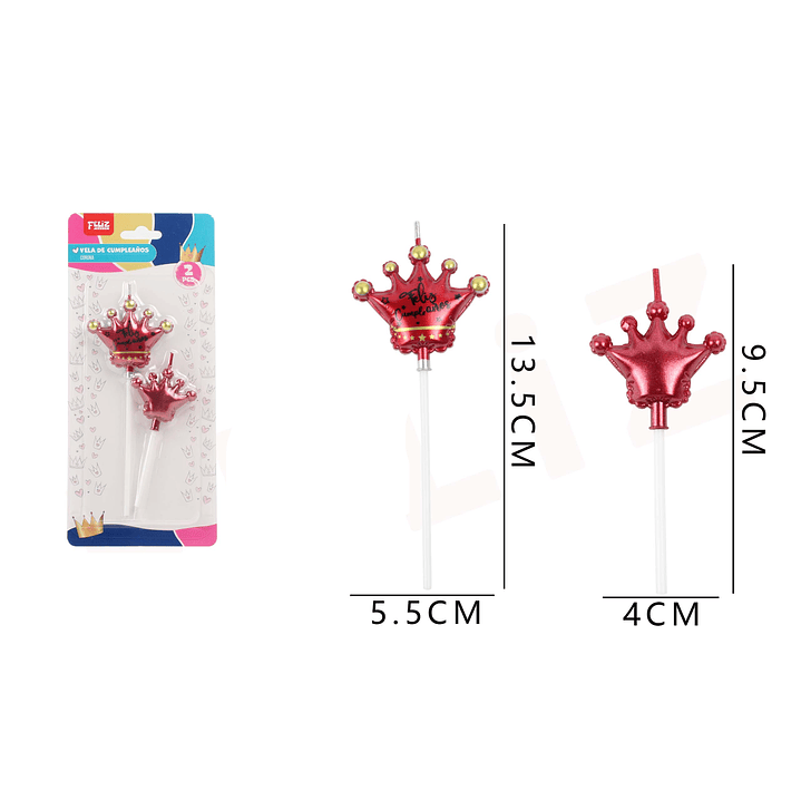 Velas Cumpleaños Corona Roja 2pcs 1
