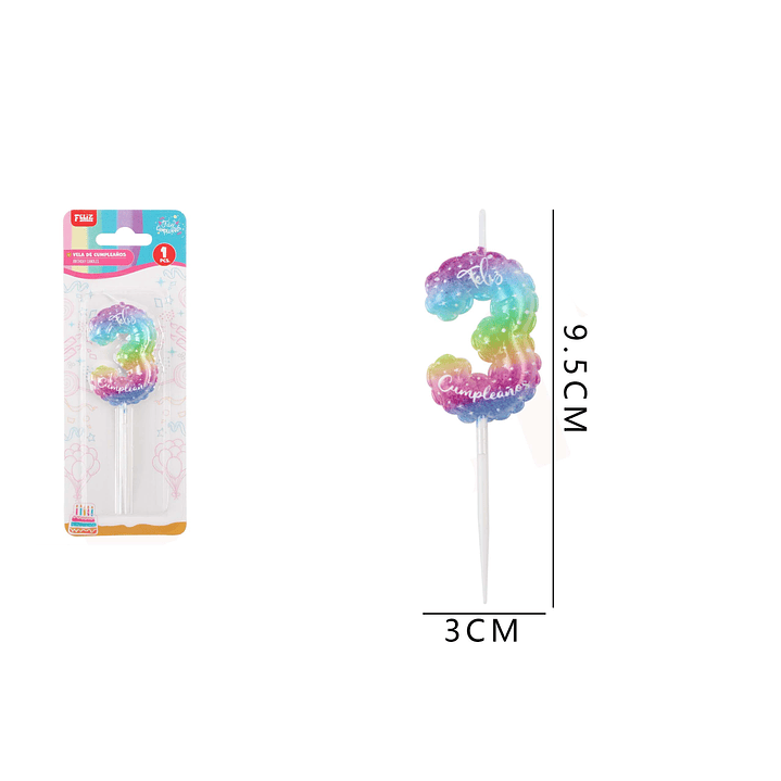 Velas de Número 3 Multicolor 9.5*3.5cm 1