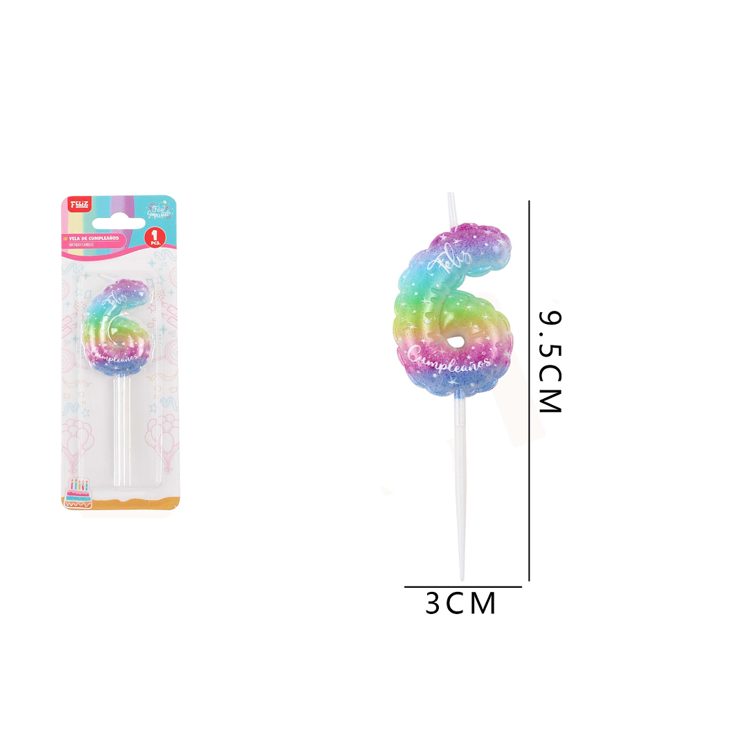Velas de Número 6 Multicolor 9.5*3.5cm 1