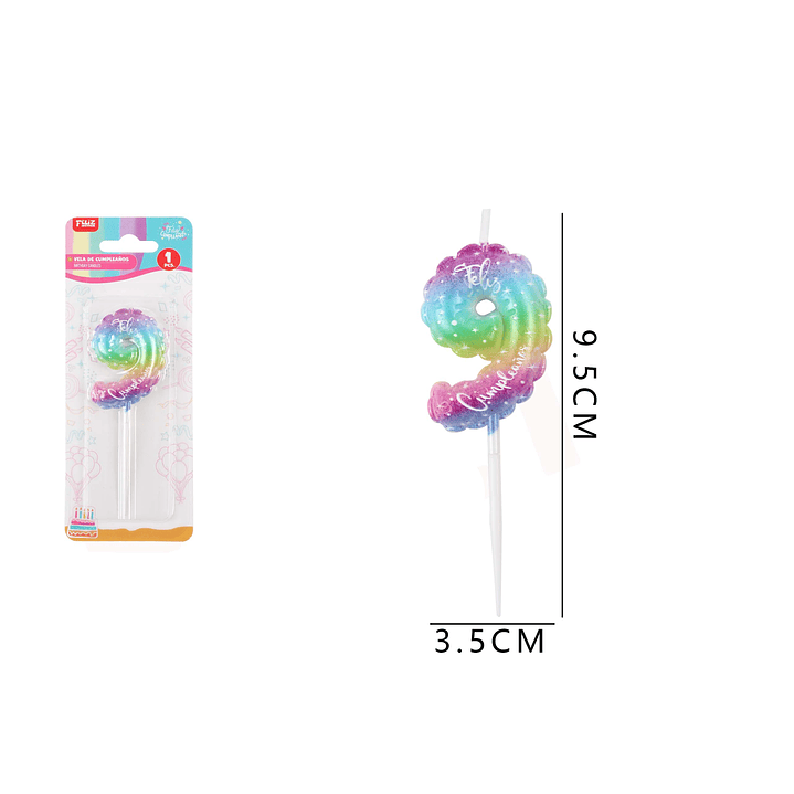 Velas de Número 9 Multicolor 9.5*3.5cm 1