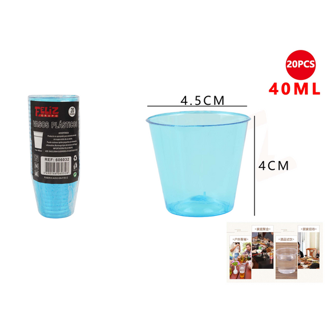 Vasos Plásticos Shot Celeste 40ML 20pcs 1