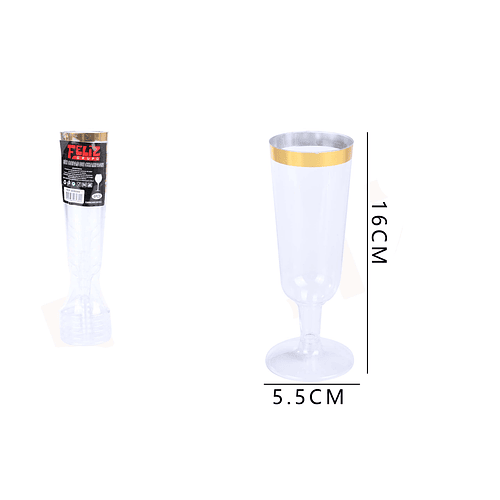 Copas Acrílicas de Champagne Transparente Detalle Dorado 16*5.5Cm 6Pcs