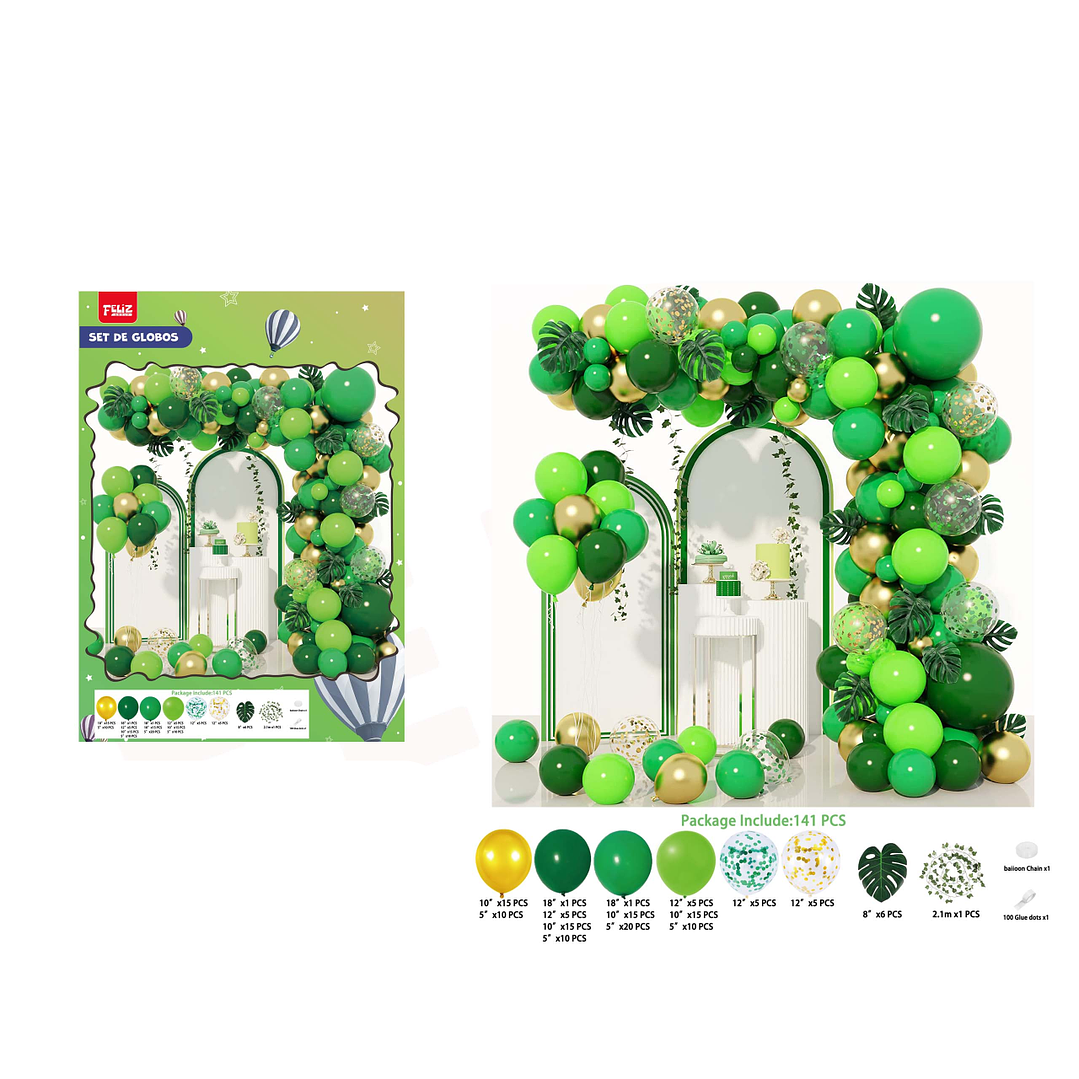 Set de Globos Verde Jungla 141pcs 1