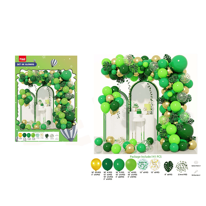 Set de Globos Verde Jungla 141pcs 1