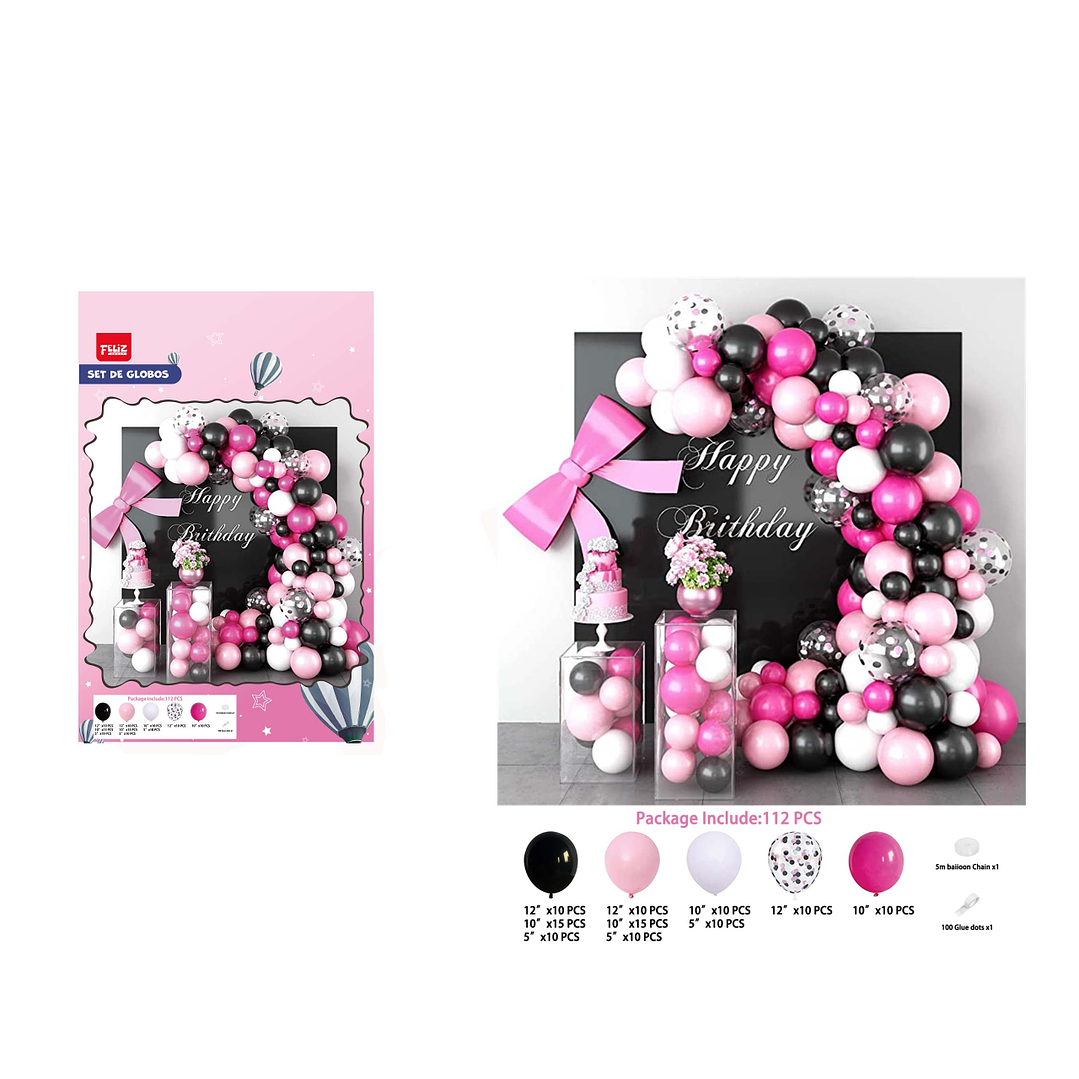 Set de Globos Rosado y Negro 112pcs 1