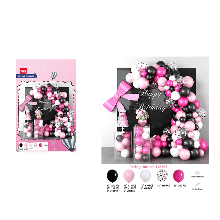 Set de Globos Rosado y Negro 112pcs 1