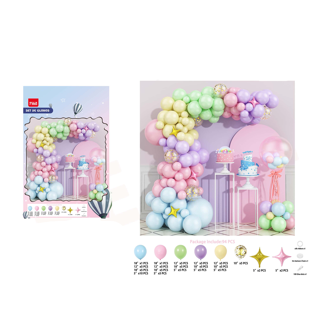 Set de Globos Colores Pasteles 94pcs 1