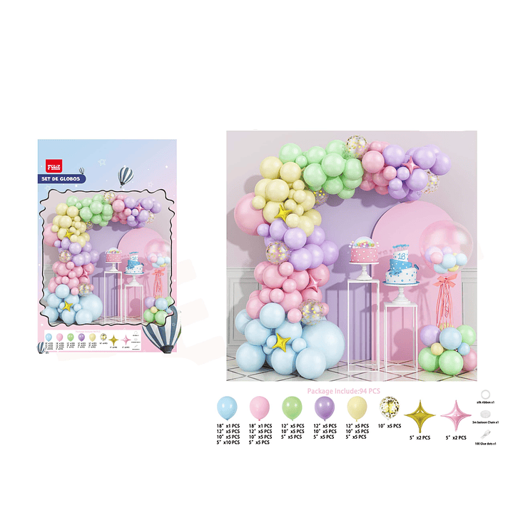 Set de Globos Colores Pasteles 94pcs 1