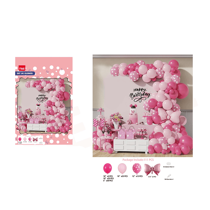 Set de Globos Rosado con lazo 111pcs 1