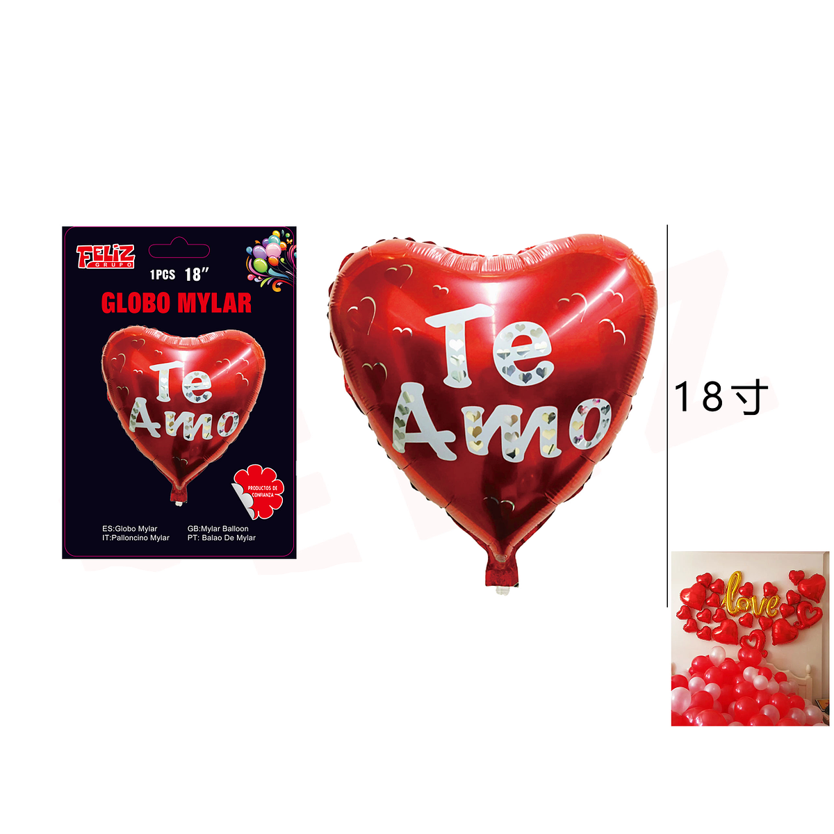 Globos De Corazones Rojos Amor Con Letras Te Amo Decoracion Para  Aniversario Set