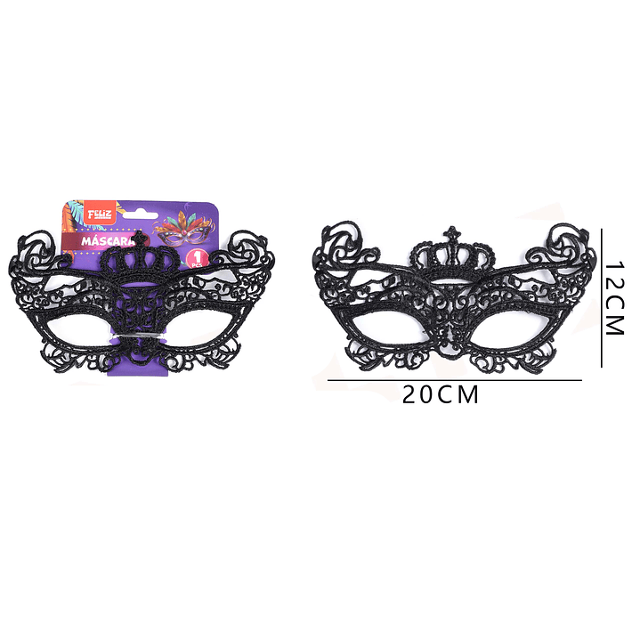 Antifaz Tela Negro con corona 20x12cm 1