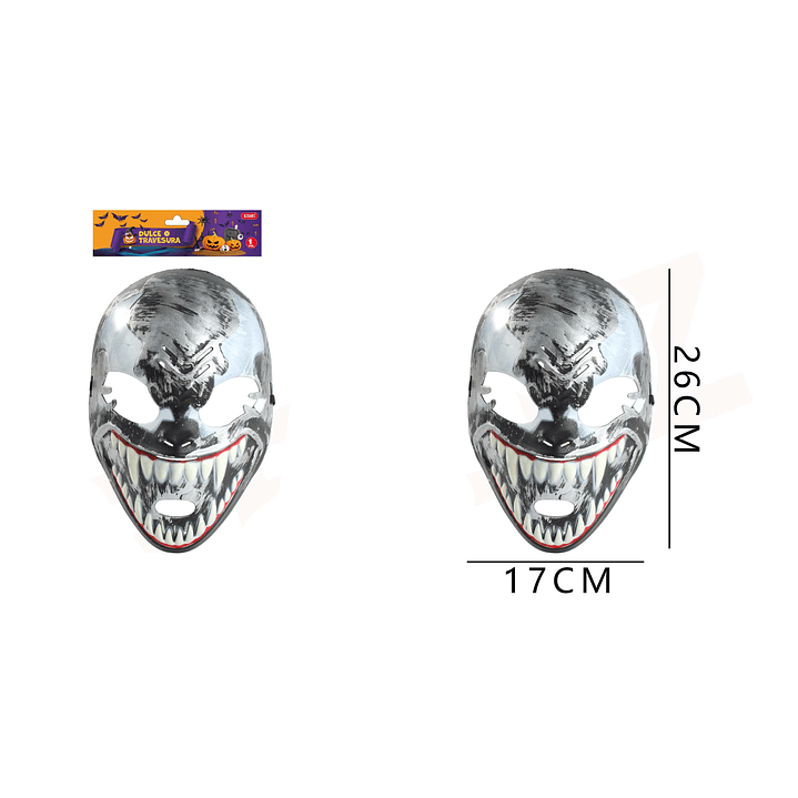 Mascara Sonrisa Malvada Plateada 17X26Cm 1