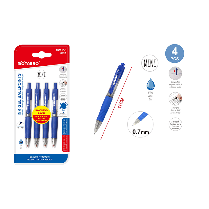 Mini Bolígrafo Azul 0,7mm 11cm 4pcs 1