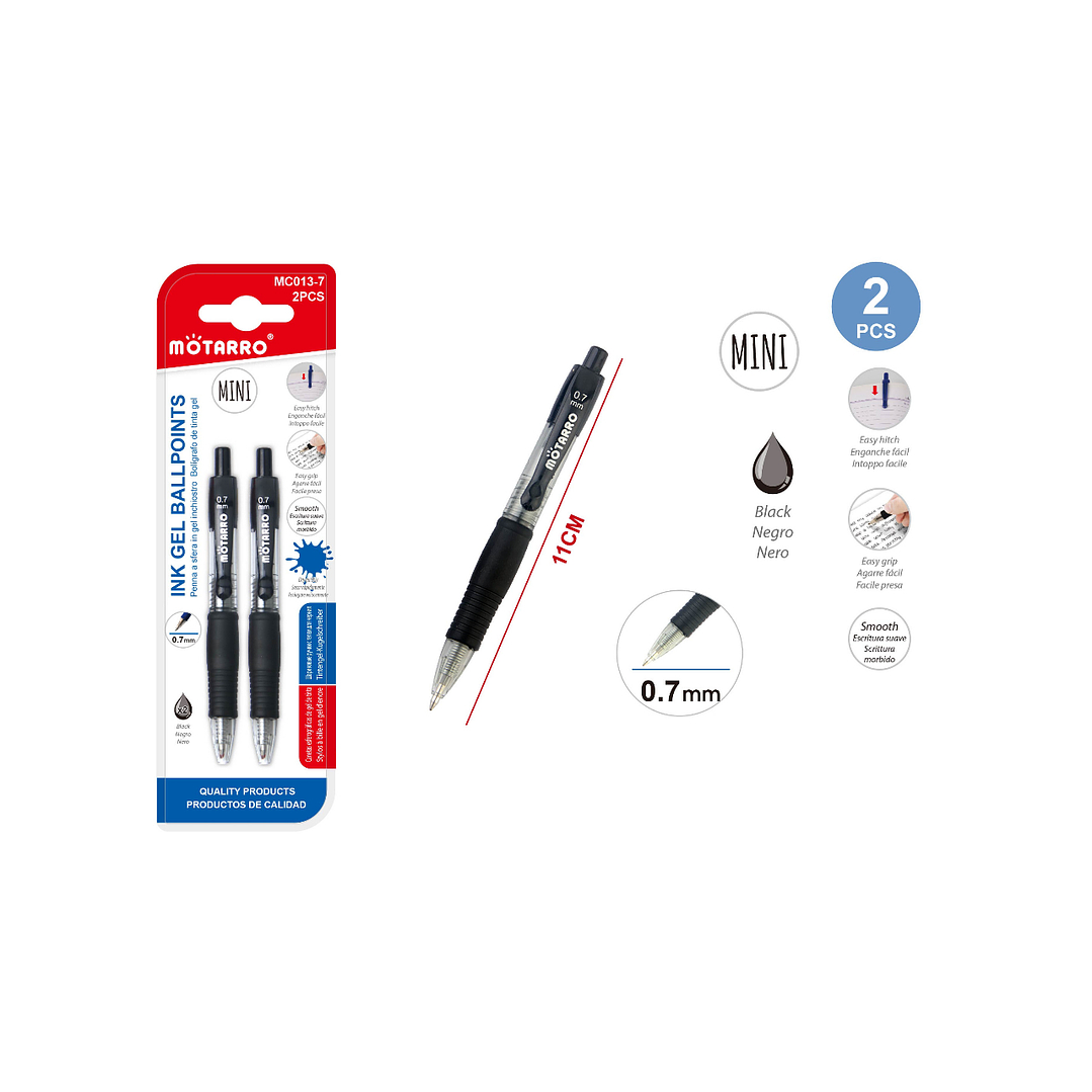 Mini Bolígrafo Negro 0.7mm 2pcs 1