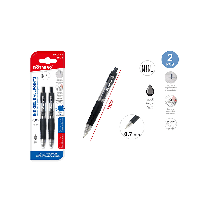 Mini Bolígrafo Negro 0.7mm 2pcs 1