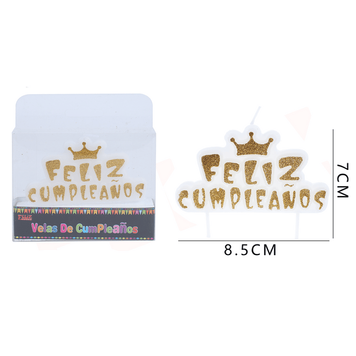 Velas de Cumpleaño con frase y corona Dorado 8.5x7cm 1