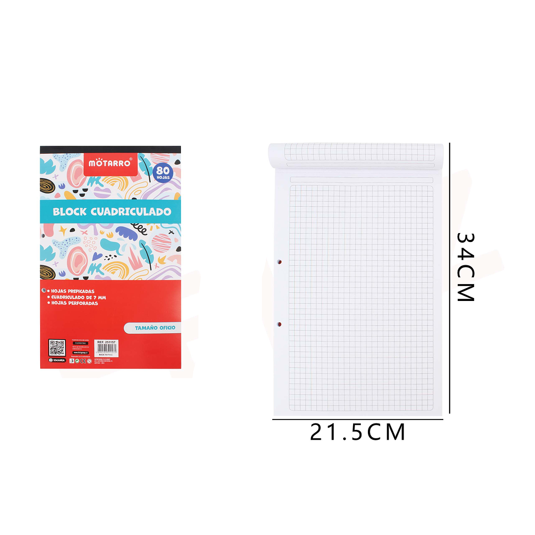 Bloc Cuadriculado 34x21.5Cm 80Hojas 7Mm 1