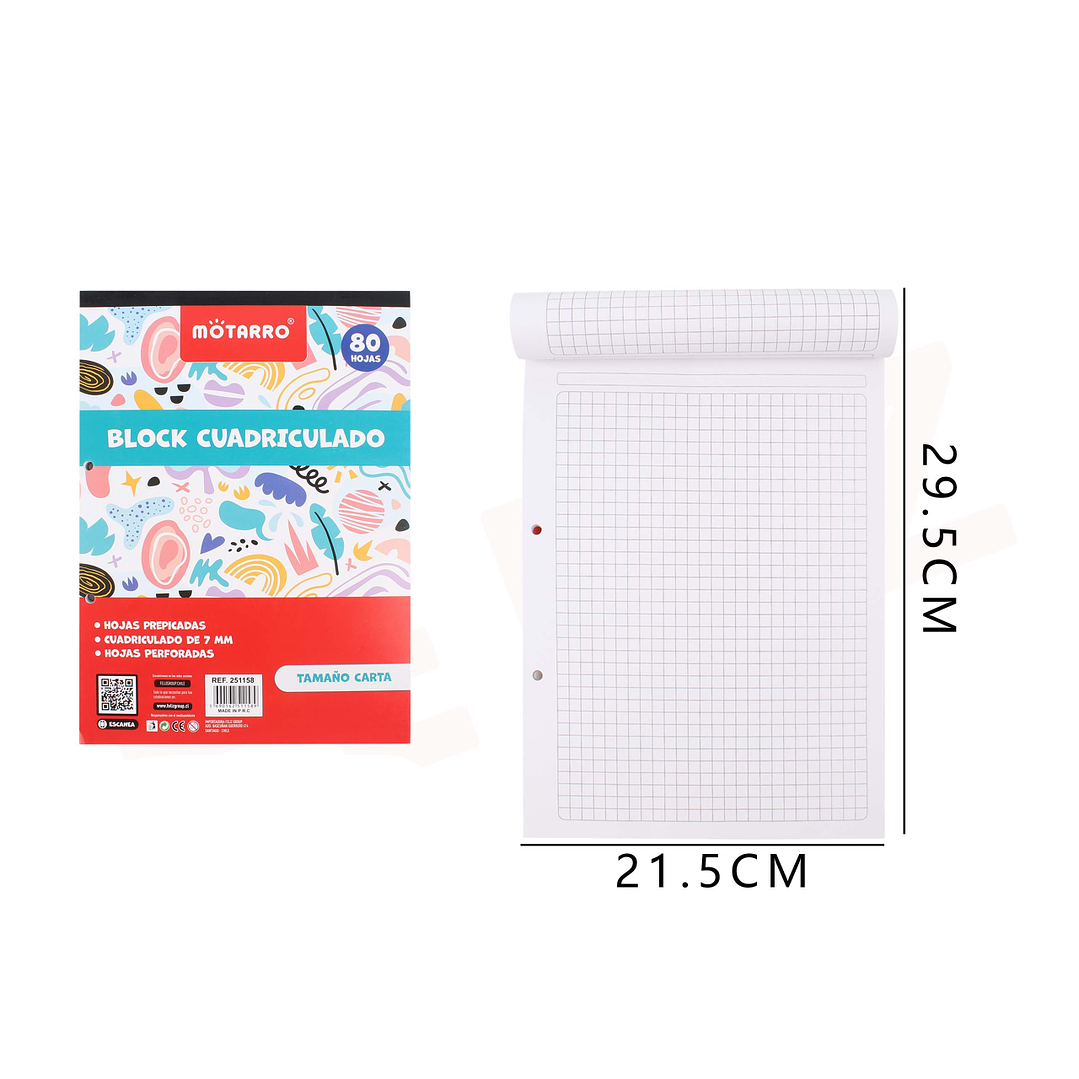 Bloc Cuadriculado 29.5x21.5Cm 80Hojas 7Mm 1