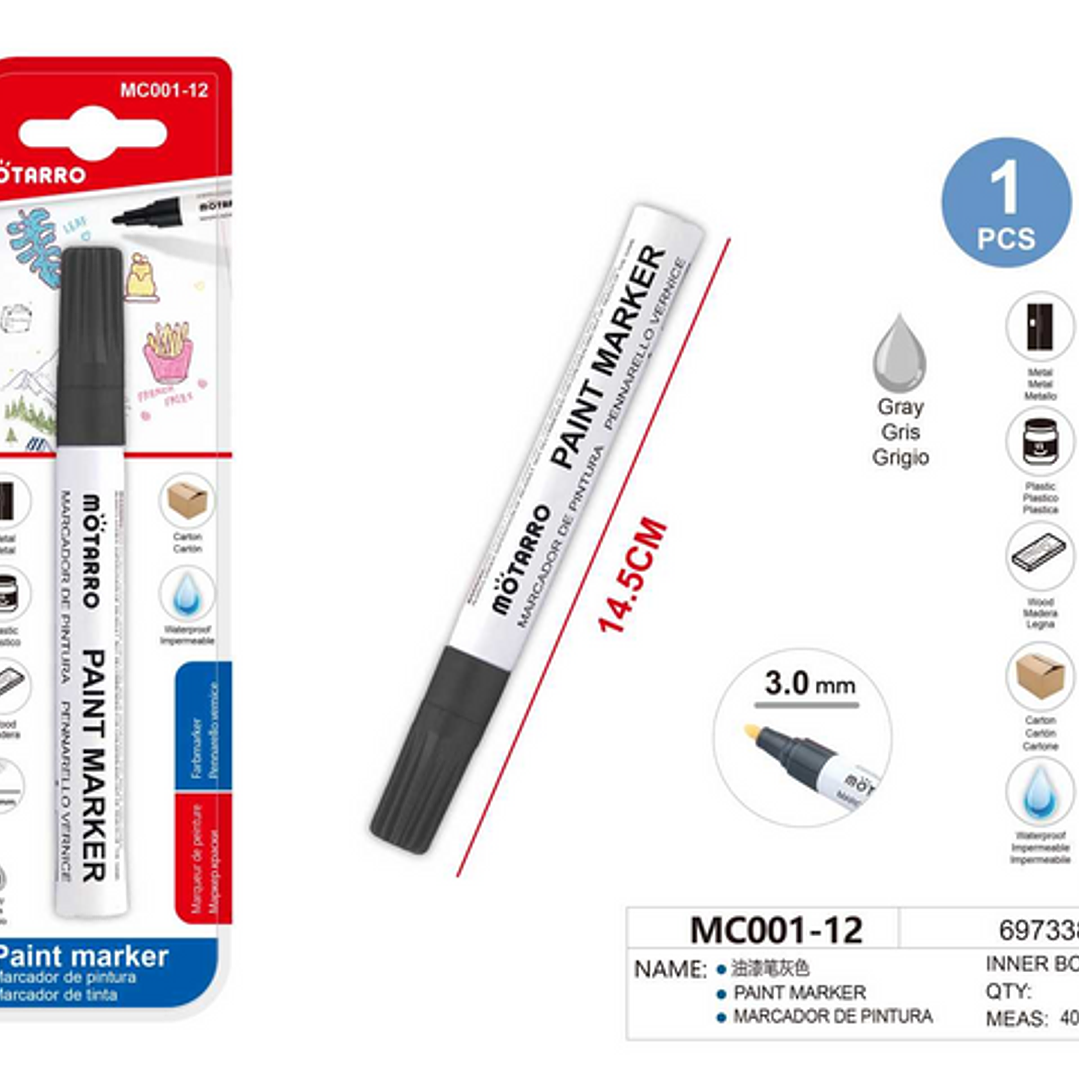 Marcador De Pintura Gris 30Mm 1Pc 1