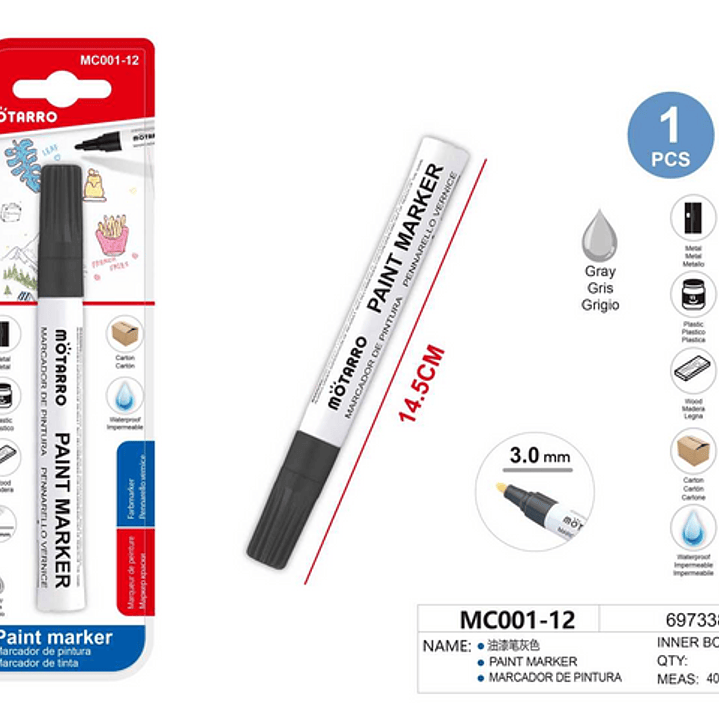 Marcador De Pintura Gris 30Mm 1Pc 1