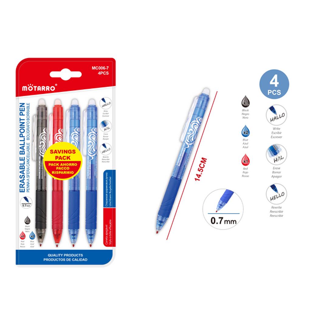 Bolígrafos Borrables 3 colores 4 pcs 1