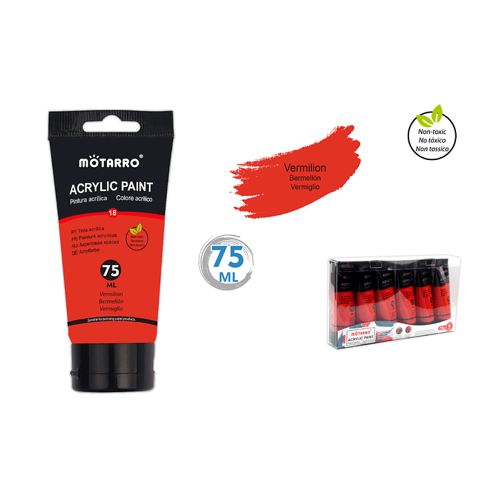 Pintura Acrílica Rojo Bermellon 75 ML 1