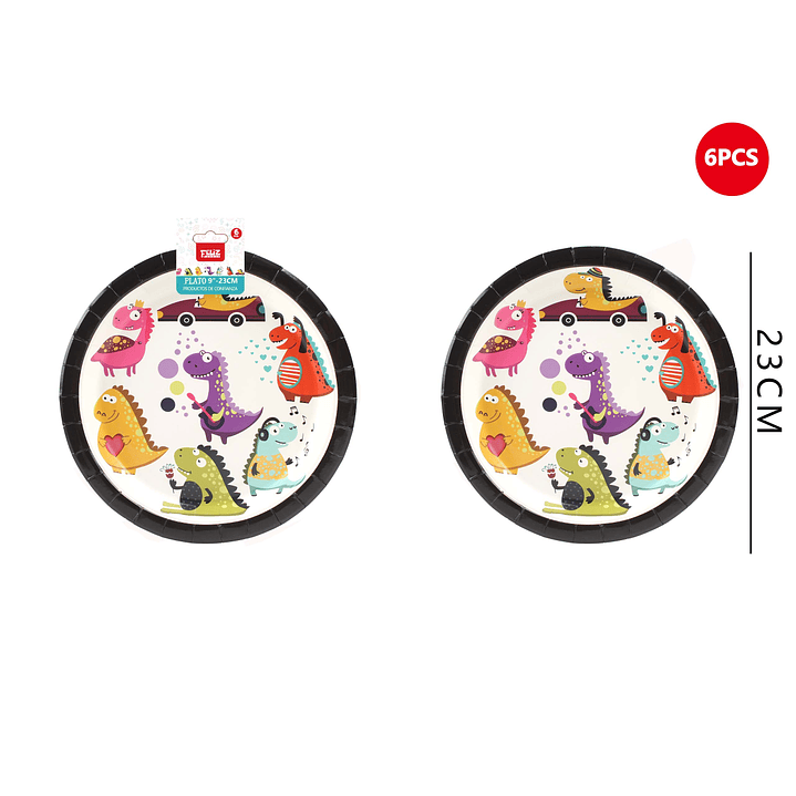 Platos Dinosaurios divertidos 23cm 6pcs 1