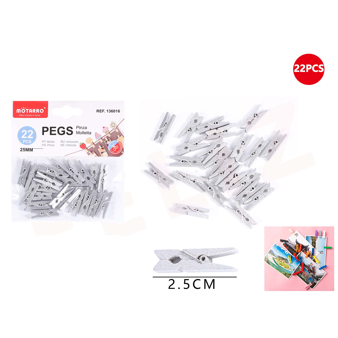 Pinza de Madera Plateado 2.5cm 22pcs 1