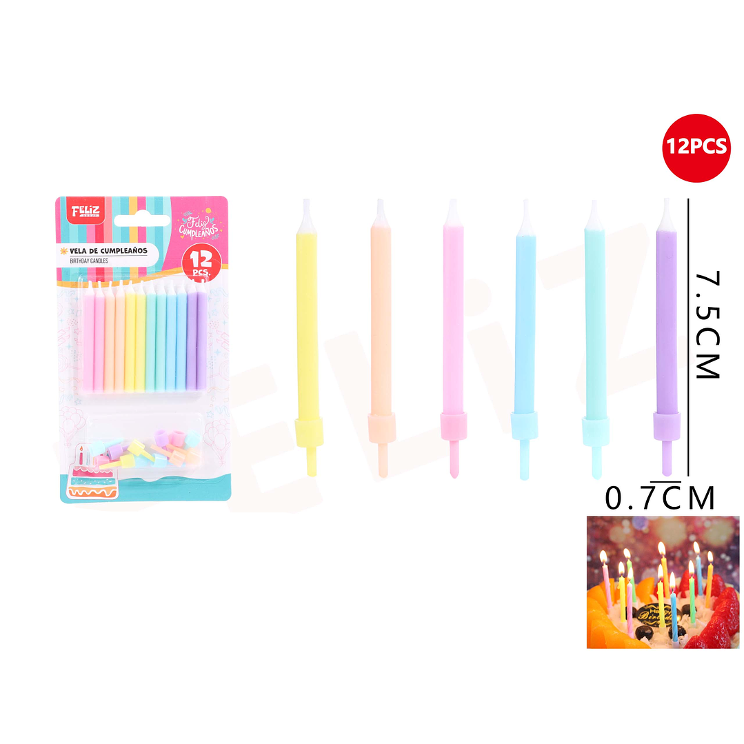 Velas de Cumpleaños pasteles con soporte 7.5*0.7cm 12pcs 1