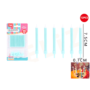 Velas de Cumpleaños verde agua con soporte 7.5x0.7cm 12pcs