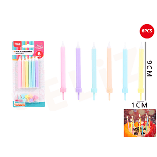 Velas de Cumpleaños multicolor con soporte 9x1cm 6pcs