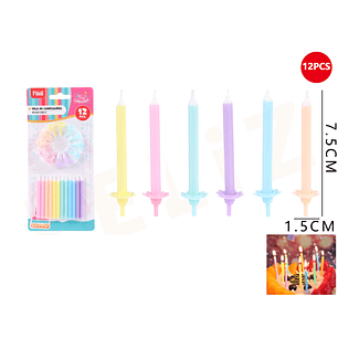 Velas de Cumpleaños colores con soporte 7.5x1.5cm 12pcs