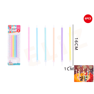 Velas de Cumpleaños colores con soporte 16x1cm 6pcs