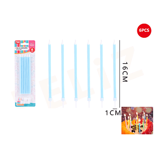 Velas de Cumpleaños celeste con soporte 16x1cm 6pcs