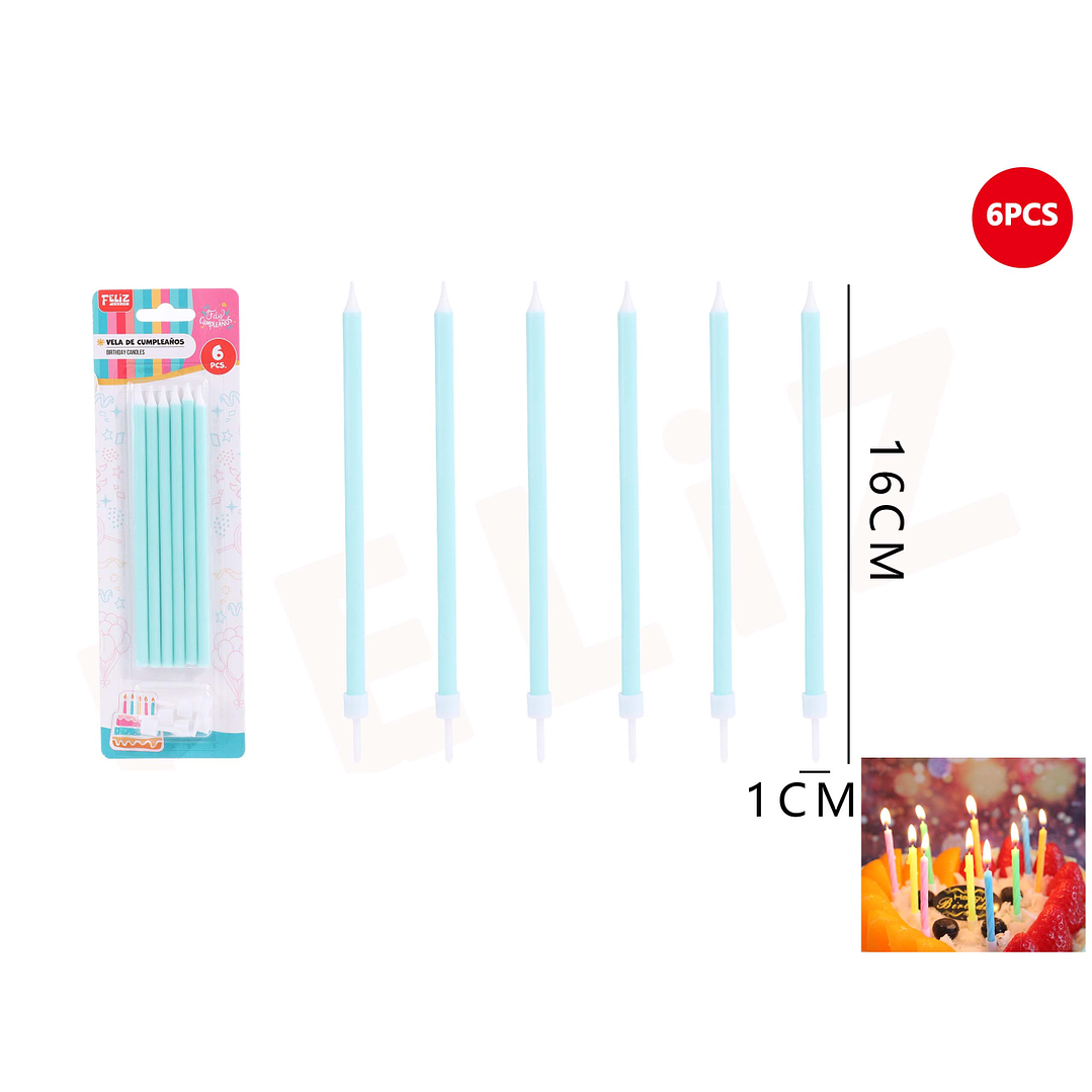 Velas de Cumpleaños verde agua con soporte 16x1cm 6pcs 1