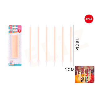 Velas de Cumpleaños durazno con soporte 16*1cm 6pcs