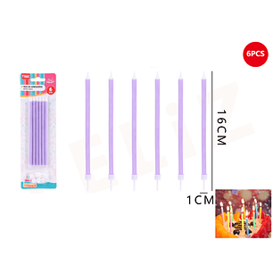 Velas de Cumpleaños morado con soporte 16x1cm 6pcs