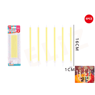 Velas de Cumpleaños amarillo con soporte 16*1cm 6pcs