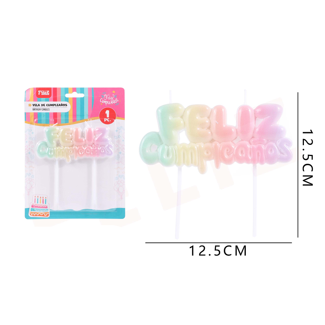 Velas Frase Feliz Cumpleaños Gradiente 12.5x12.5cm 1
