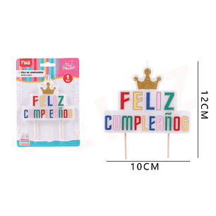 Velas de Cumpleaños con Frase multicolor y corona 12x10cm